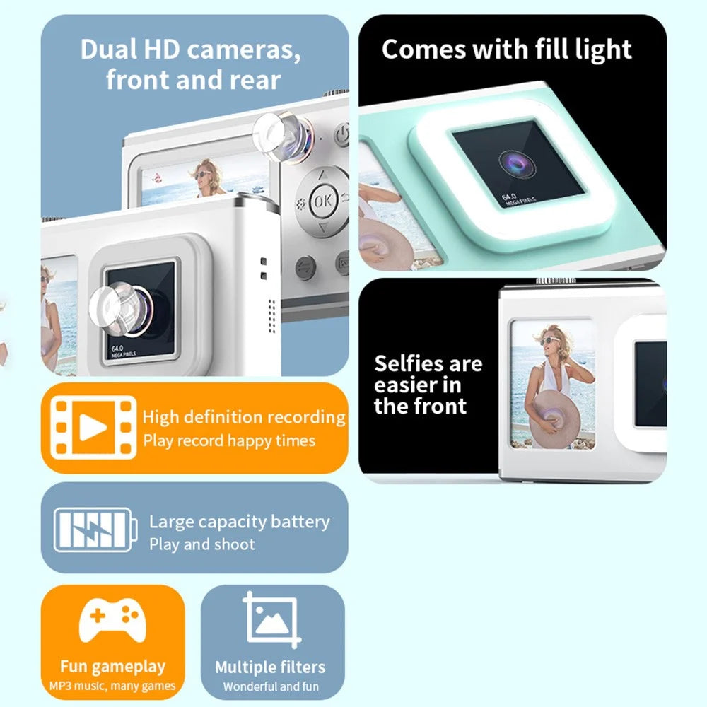 Y23 2.4 Inch HD Screen Dual Lens Video Recording CCD Digital Camera with Fill Light ( without TF Card ) - Pink - 3