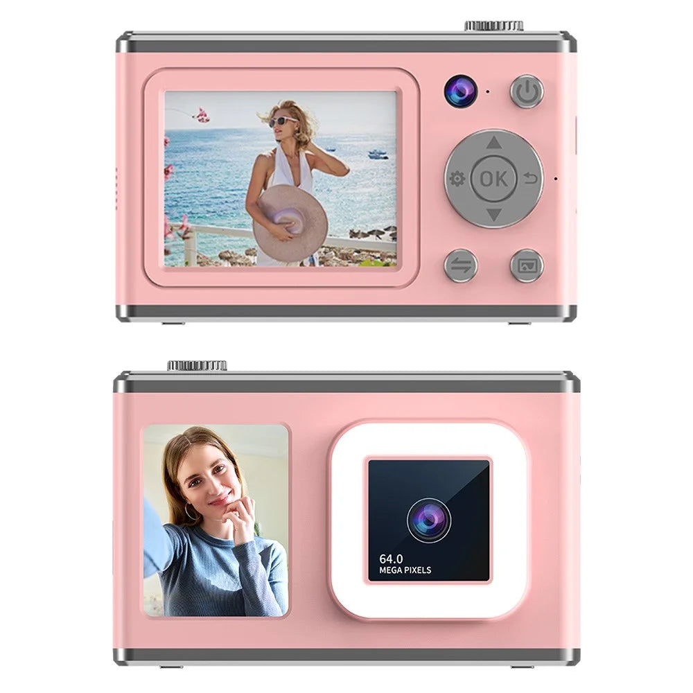 Y23 2.4 Inch HD Screen Dual Lens Video Recording CCD Digital Camera with 32G TF Card + Card Reader - Pink - 1