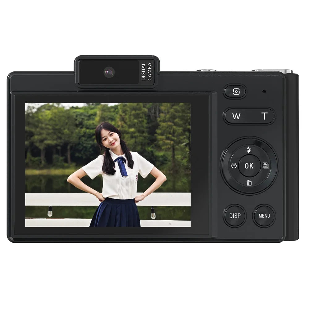 H18 2.8 Inch IPS HD Digital Camera Dual Lens Entry Level CCD Camera with Built-In Flash - Black - 2