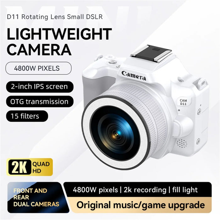 D11 Mini Digital Camera HD Video Recording DSLR Camera 48MP MAX with 8G Memory Card - White - 2