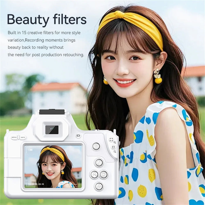 D11 Mini Digital Camera HD Video Recording DSLR Camera 48MP MAX with 64G Memory Card - White - 5