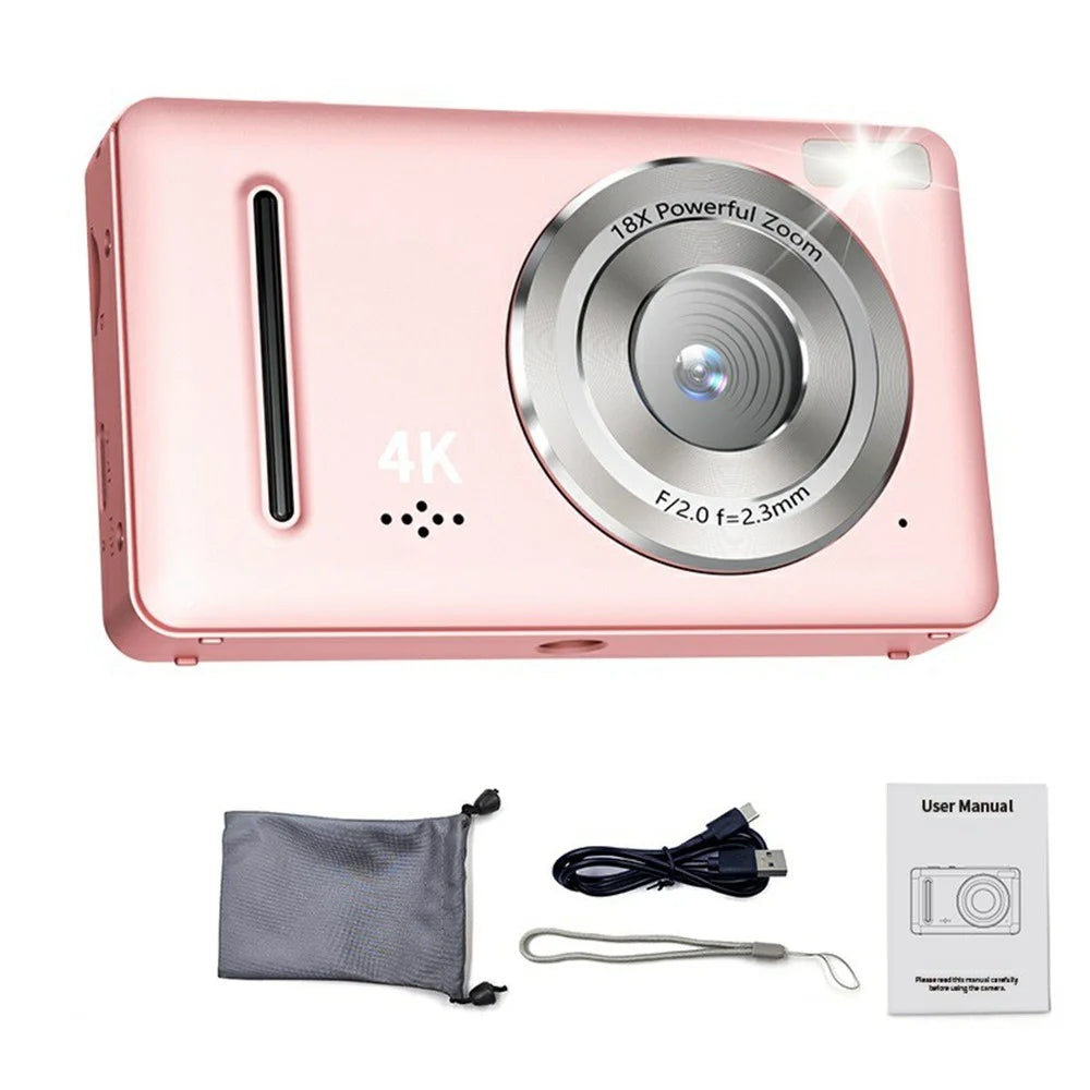 FC002 2.4 Inch IPS Screen 64MP Auto Focus Digital Camera 18X Zoom CCD Video Camera - Pink - 1