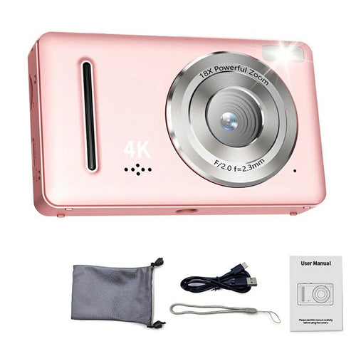 FC002 2.4 Inch IPS Screen 64MP Auto Focus Digital Camera 18X Zoom CCD Video Camera - Pink - 1