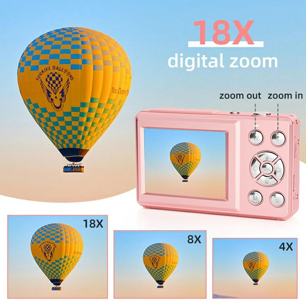FC002 2.4 Inch IPS Screen 64MP Auto Focus Digital Camera 18X Zoom CCD Video Camera - Pink - 2