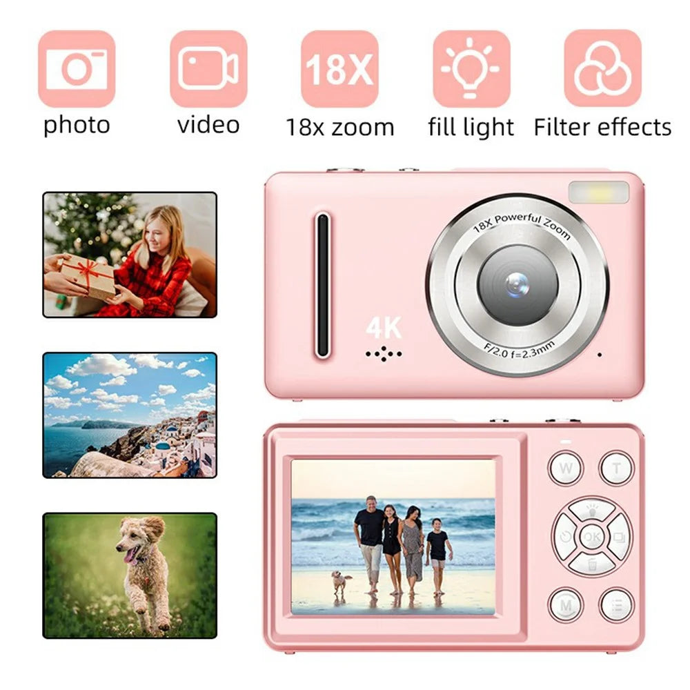 FC002 2.4 Inch IPS Screen 64MP Auto Focus Digital Camera 18X Zoom CCD Video Camera - Pink - 3