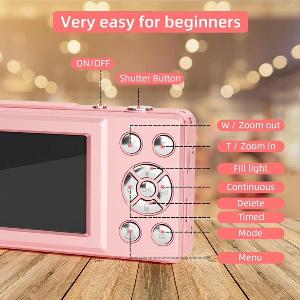 FC002 2.4 Inch IPS Screen 64MP Auto Focus Digital Camera 18X Zoom CCD Video Camera - Pink - 7