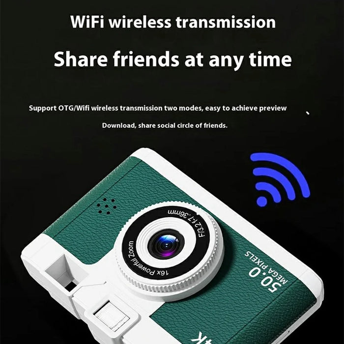 M16 2.4 Inch Screen HD Dual Lens Digital Camera 16X Zoom Retro CCD Camcorder with LED Flash - Green - 4