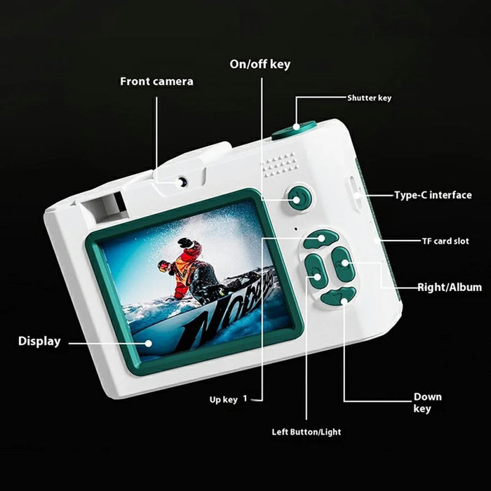 M16 2.4 Inch Screen HD Dual Lens Digital Camera 16X Zoom Retro CCD Camcorder with LED Flash - Green - 7