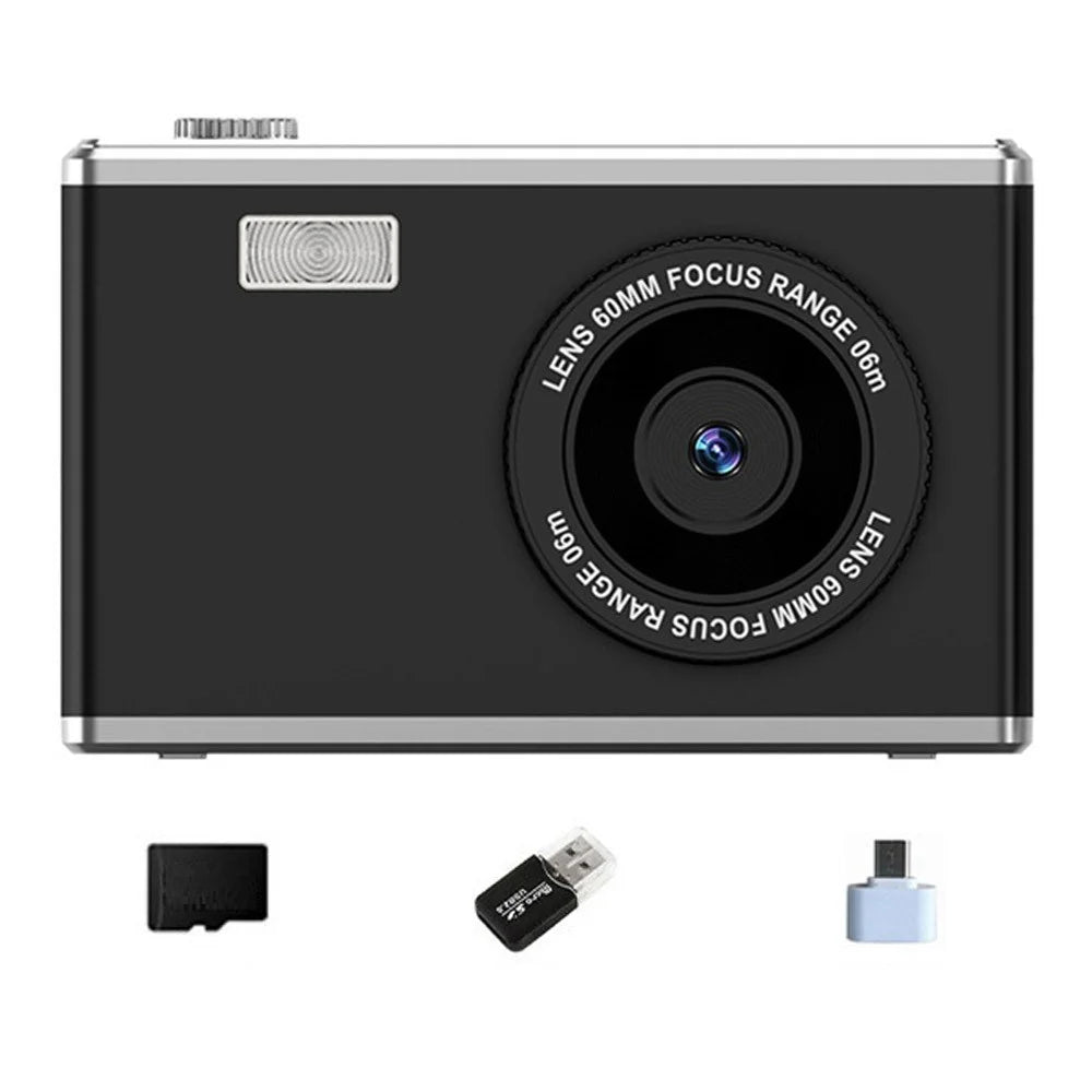 Y25 2.4 Inch HD IPS Screen Dual Lens Digital Camera Video Recording CCD with 32G Memory Card + Card Reader - Black - 1