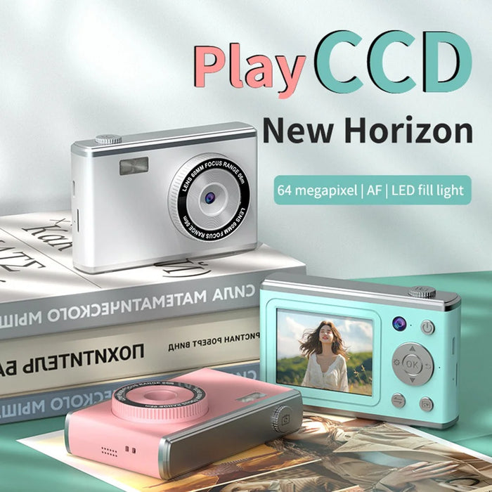Y25 2.4 Inch HD IPS Screen Dual Lens Digital Camera Video Recording CCD with 32G Memory Card + Card Reader - Black - 2