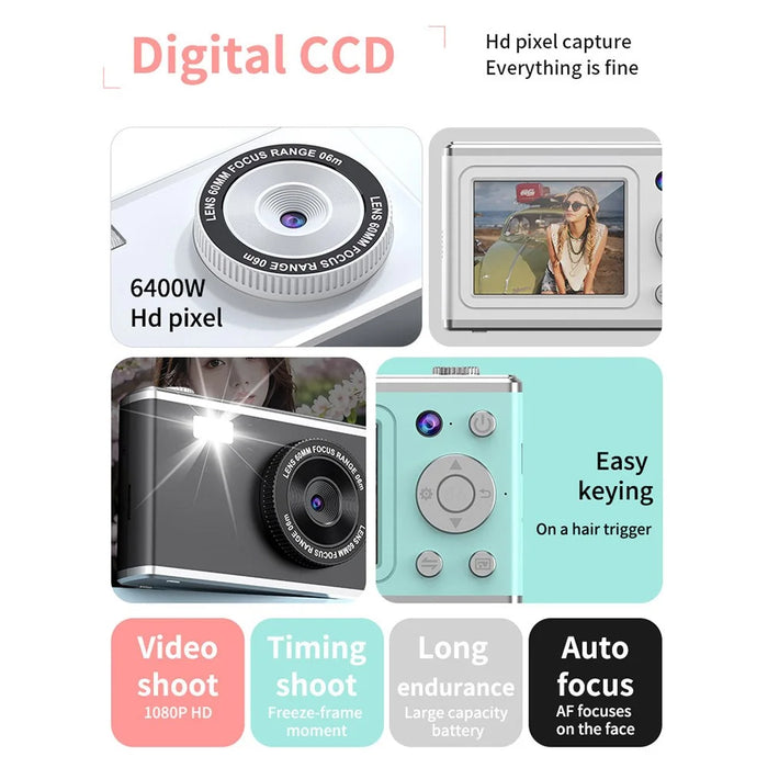 Y25 2.4 Inch HD IPS Screen Dual Lens Digital Camera Video Recording CCD with 32G Memory Card + Card Reader - Black - 3