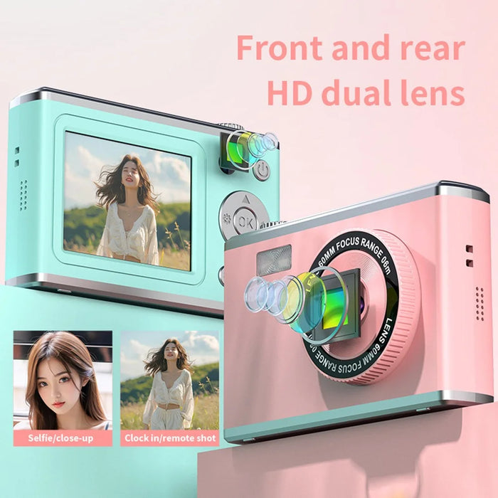 Y25 2.4 Inch HD IPS Screen Dual Lens Digital Camera Video Recording CCD with 32G Memory Card + Card Reader - Black - 4