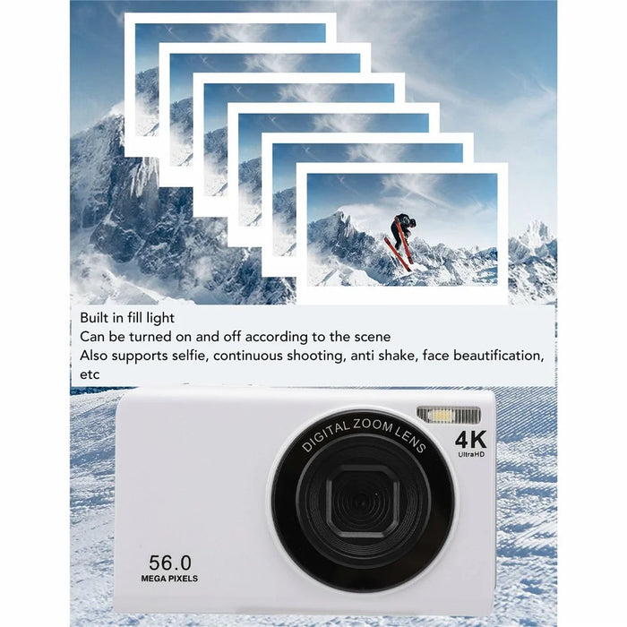 F9 2.4 Inch HD Screen Digital Camera 56MP Photos 4K Video Recording 16X Digital Zoom Camera - White - 4