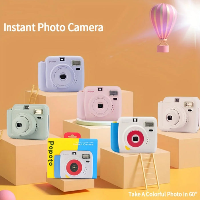 POPOTO Mini Instant Print Camera Manual Exposure Fixed Focus Retro Digital Camera (Without Photo Paper) - White - 2