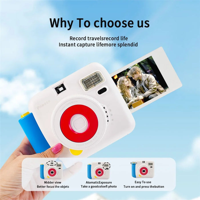 POPOTO Mini Instant Print Camera Manual Exposure Fixed Focus Retro Digital Camera (Without Photo Paper) - White - 3