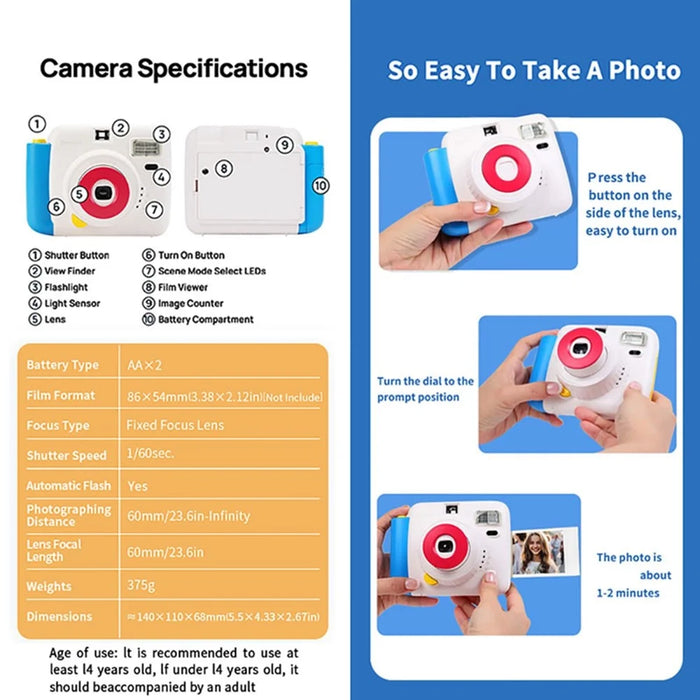 POPOTO Mini Instant Print Camera Manual Exposure Fixed Focus Retro Digital Camera (Without Photo Paper) - White - 5