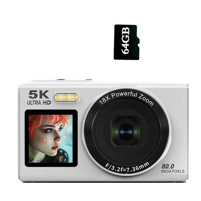 S150PRO Dual Screen Portable Digital Camera High Resolution CCD Selfie Camera, with 64G TF Card + Card Reader - White - 2