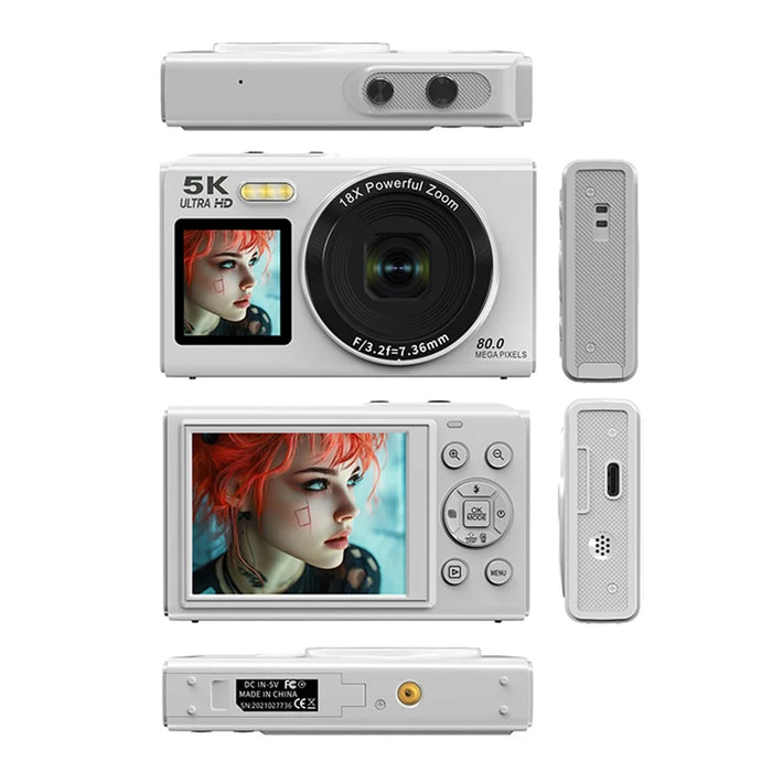S150PRO Dual Screen Portable Digital Camera High Resolution CCD Selfie Camera, with 64G TF Card + Card Reader - White - 3