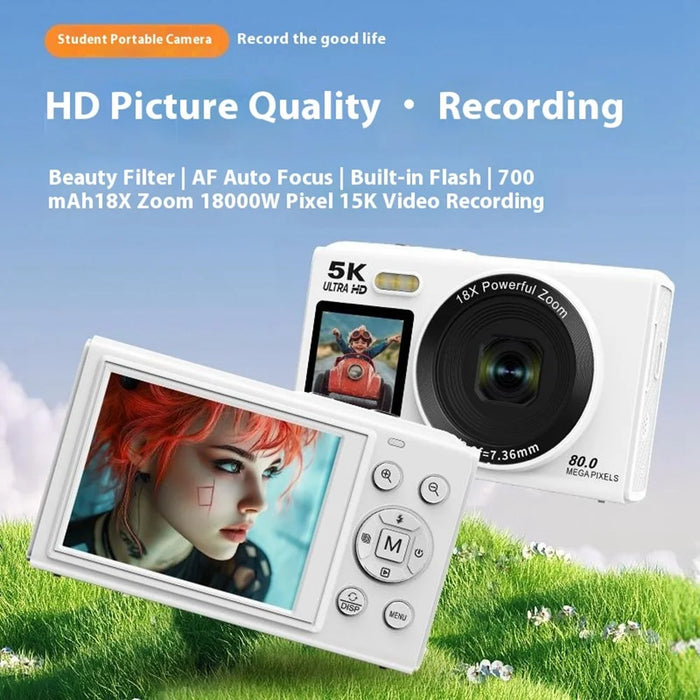 S150PRO Dual Screen Portable Digital Camera High Resolution CCD Selfie Camera, with 64G TF Card + Card Reader - White - 4