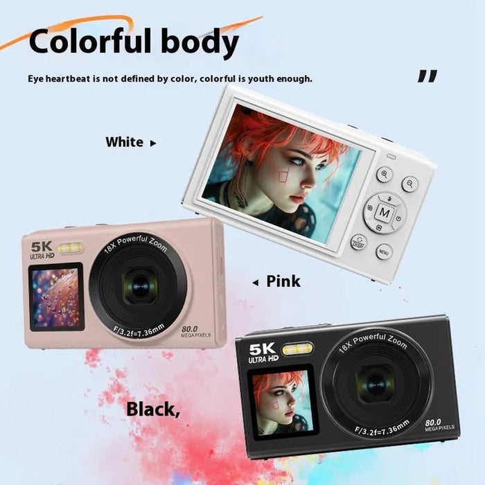 S150PRO Dual Screen Portable Digital Camera High Resolution CCD Selfie Camera, with 64G TF Card + Card Reader - White - 5