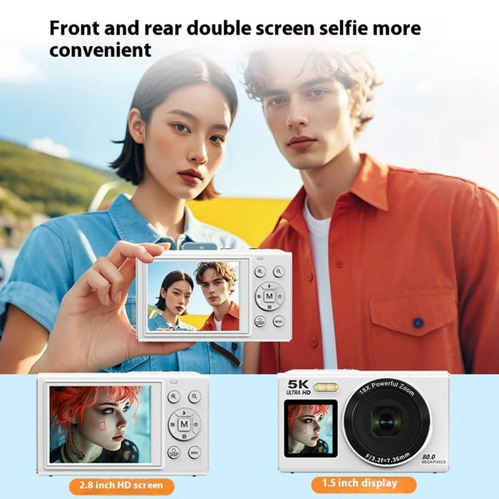 S150PRO Dual Screen Portable Digital Camera High Resolution CCD Selfie Camera, with 64G TF Card + Card Reader - White - 7