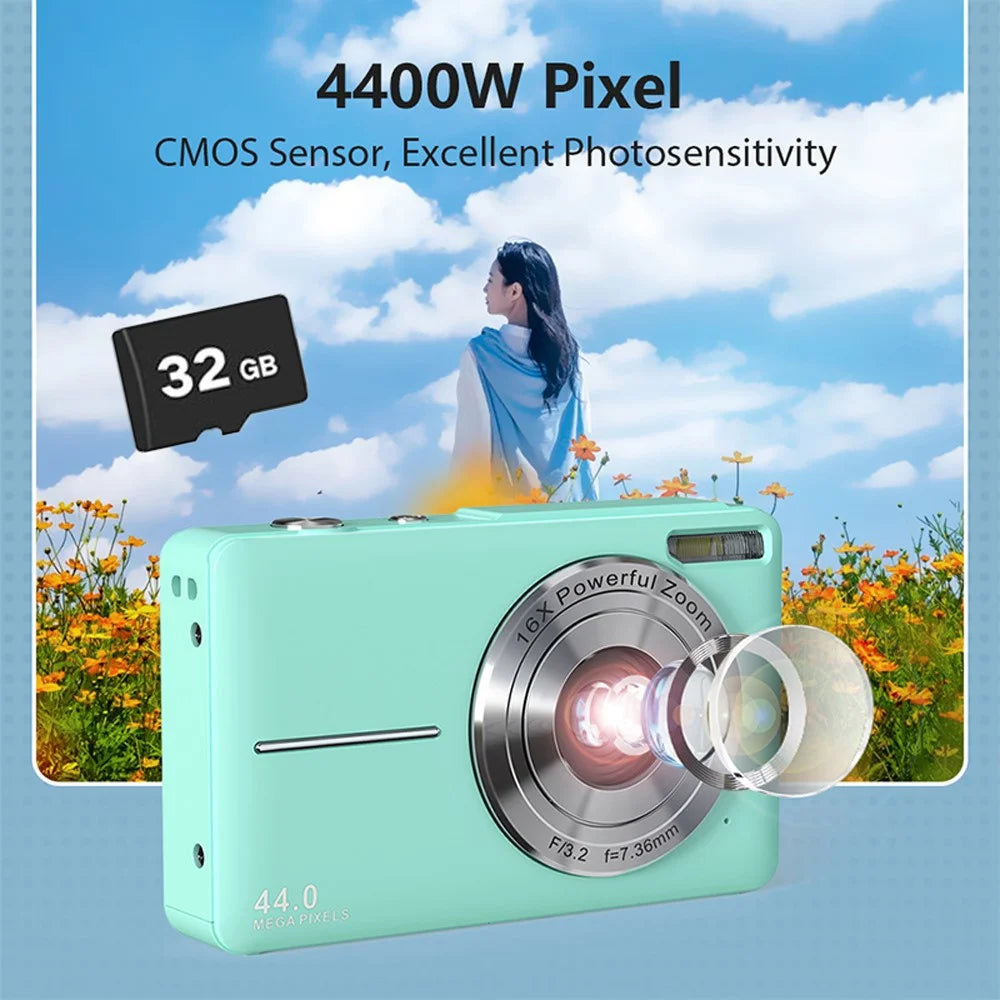 DC403L-AF 44MP 1080P HD Digital Camera Kids Professional Photography Camera with 32G Memory Card - Green - 5