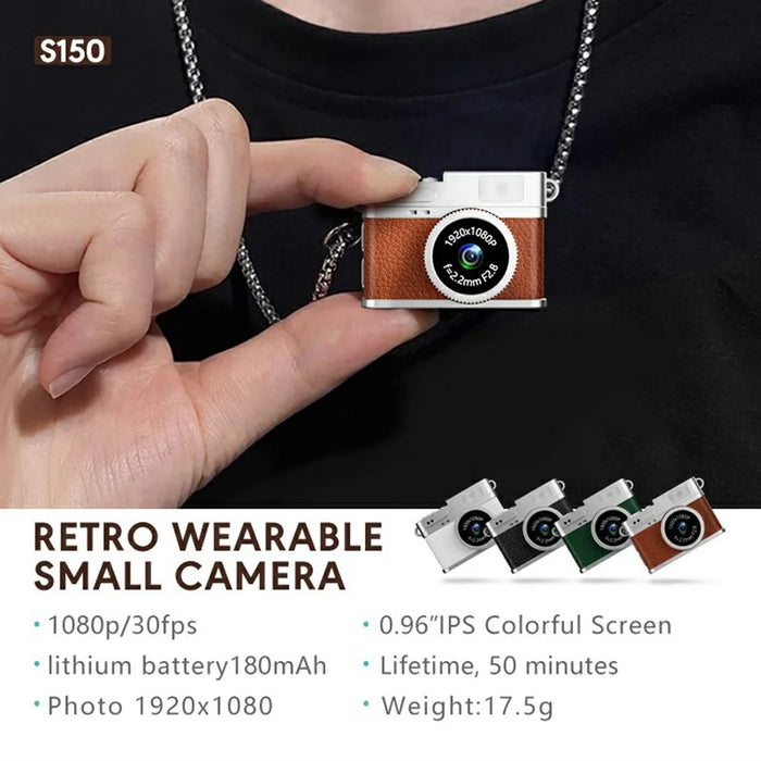 S150 Wearable Mini Camera 1080P HD Video 0.96 Inch IPS Display Necklace Pendant Retro Camera - Brown - 3
