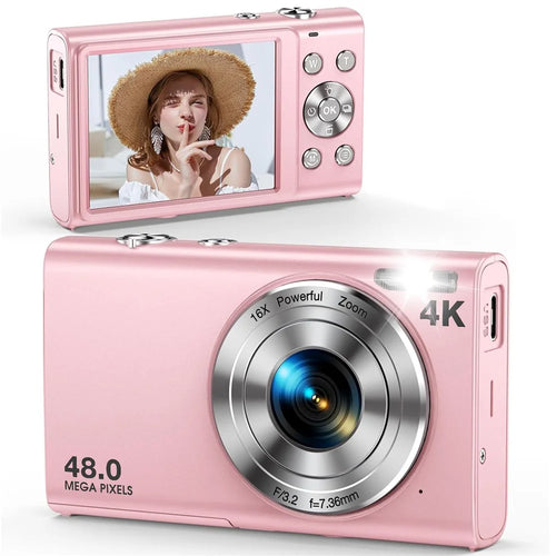 DC402-AF-4K Auto Focus 4K Digital Camera for Kids 16X Digital Zoom Anti-Shake Webcam with LED Fill Light - Light Pink - 1