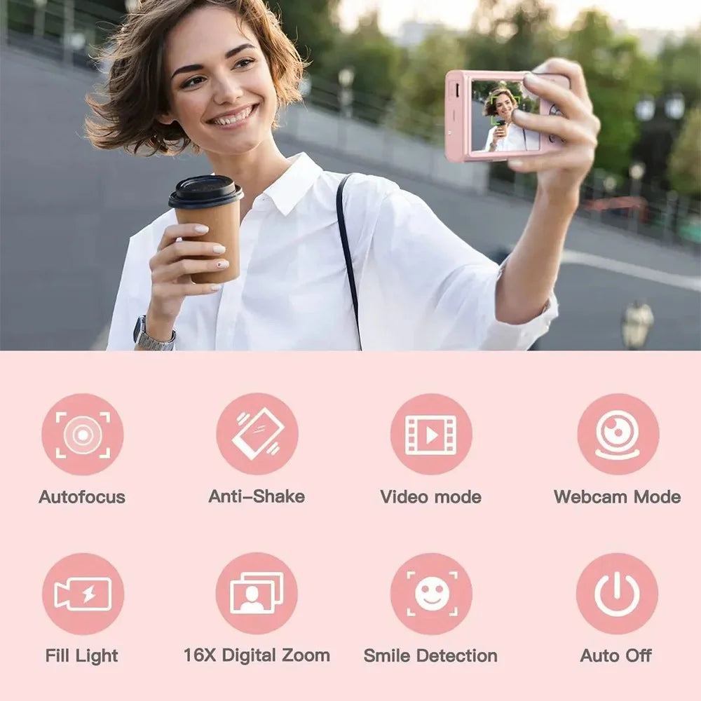 DC402-AF-4K Auto Focus 4K Digital Camera for Kids 16X Digital Zoom Anti-Shake Webcam with LED Fill Light - Light Pink - 2