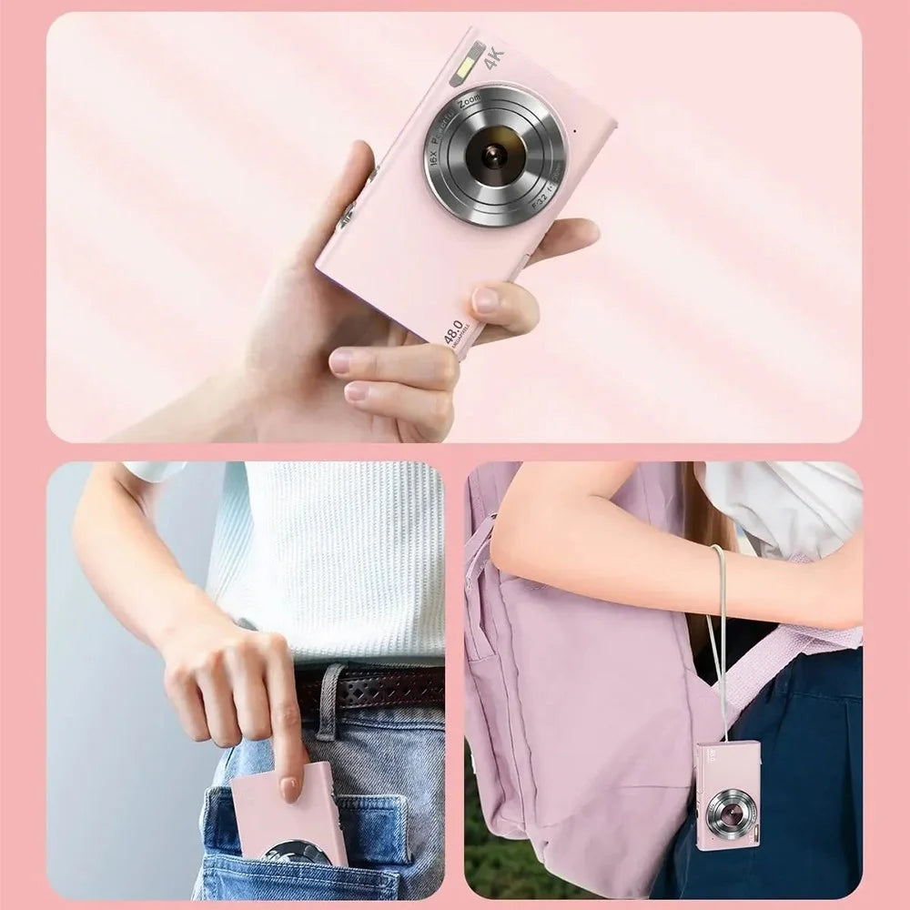 DC402-AF-4K Auto Focus 4K Digital Camera for Kids 16X Digital Zoom Anti-Shake Webcam with LED Fill Light - Light Pink - 4