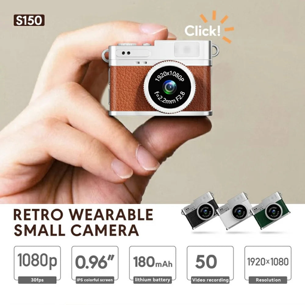 S150 Wearable Mini Camera 1080P HD Video 0.96 Inch IPS Display Necklace Pendant Retro Camera with 32GB TF Card - Brown - 2