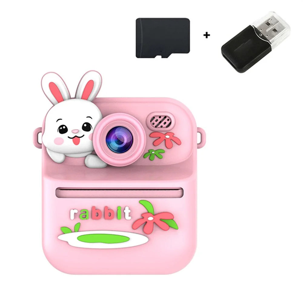 S1 2.4 Inch IPS Screen Kids Camera Instant Print Digital Camera Dual Lens HD Video Recorder with 32GB Card + Card Reader - Pink Rabbit - 1