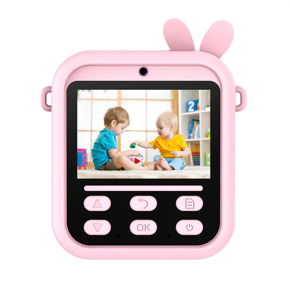 S1 2.4 Inch IPS Screen Kids Camera Instant Print Digital Camera Dual Lens HD Video Recorder with 32GB Card + Card Reader - Pink Rabbit - 2