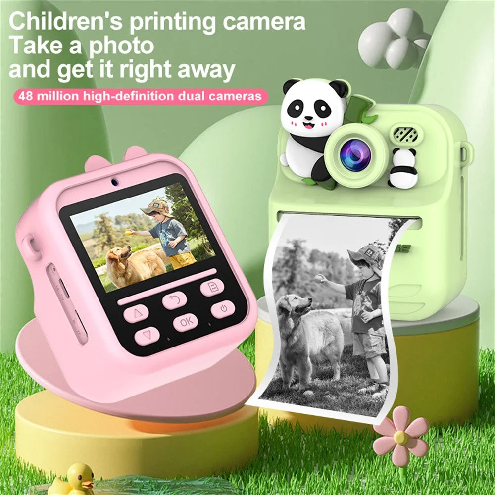 S1 2.4 Inch IPS Screen Kids Camera Instant Print Digital Camera Dual Lens HD Video Recorder with 32GB Card + Card Reader - Pink Rabbit - 4