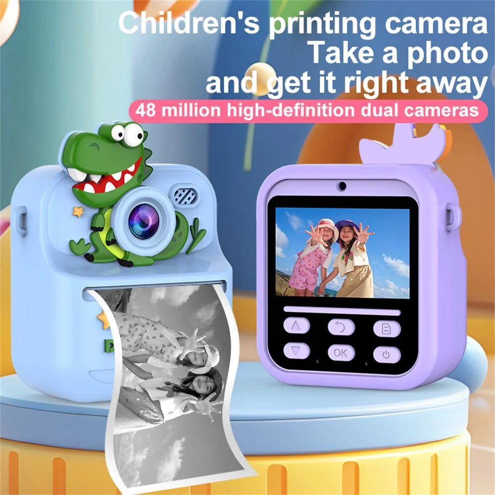 S1 2.4 Inch IPS Screen Kids Camera Instant Print Digital Camera Dual Lens HD Video Recorder with 32GB Card + Card Reader - Pink Rabbit - 5