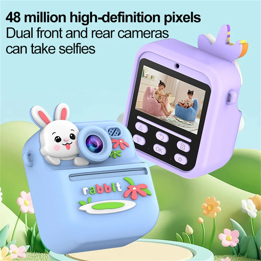 S1 2.4 Inch IPS Screen Kids Camera Instant Print Digital Camera Dual Lens HD Video Recorder with 32GB Card + Card Reader - Pink Rabbit - 7