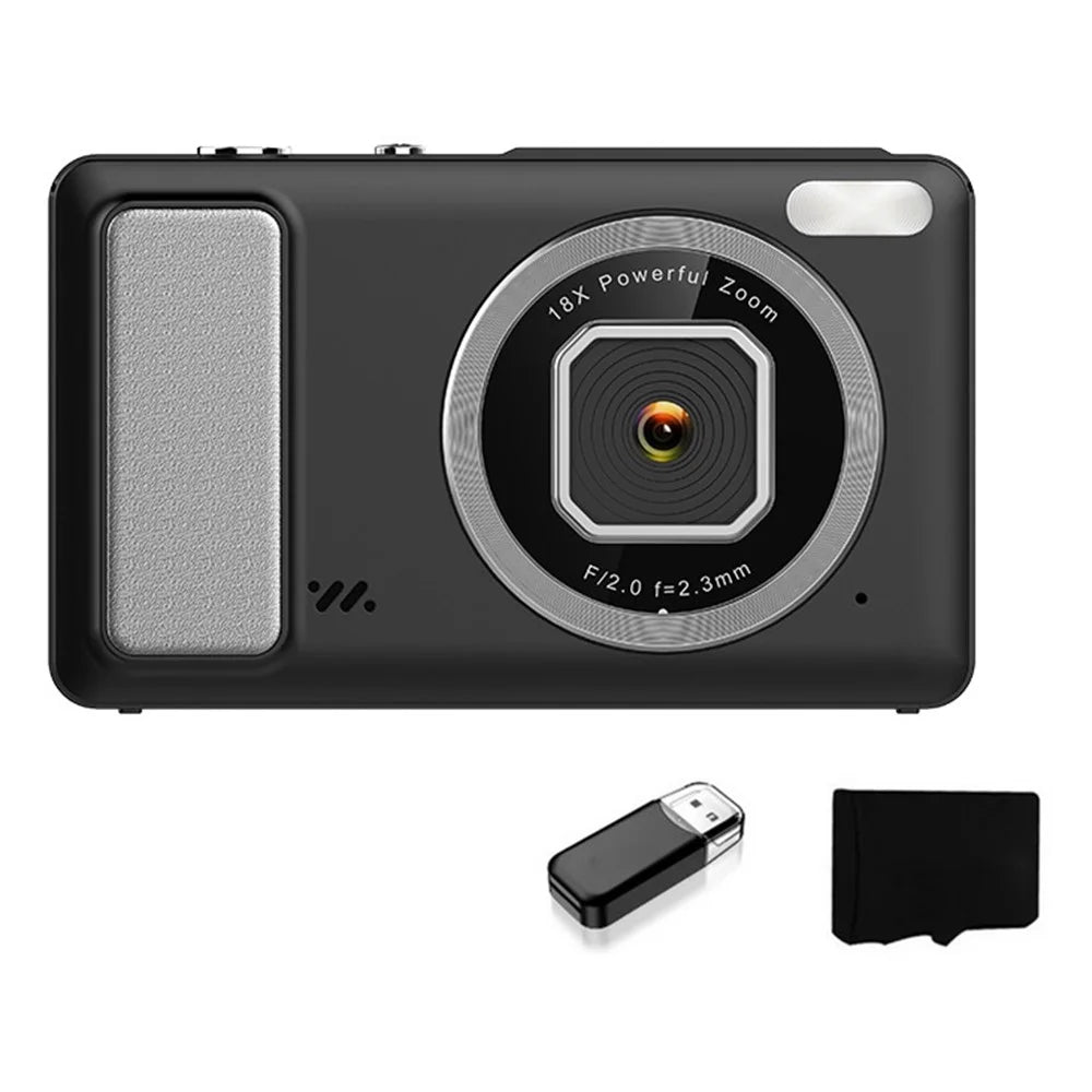 DC15 2.4 Inch 4K HD Portable Digital Camera 18X Digital Zoom 64MP Pocket CCD, with 32GB TF Card + Card Reader - 1