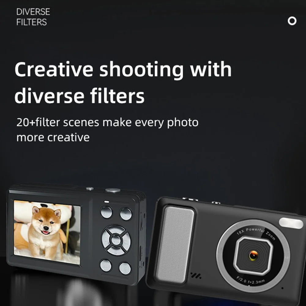 DC15 2.4 Inch 4K HD Portable Digital Camera 18X Digital Zoom 64MP Pocket CCD, with 32GB TF Card + Card Reader - 4