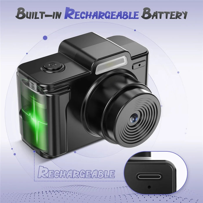 E9 Mini Digital Camera 0.96 inch Display 1080P Video Recorder with 32GB Memory Card and Card Reader - Black - 7