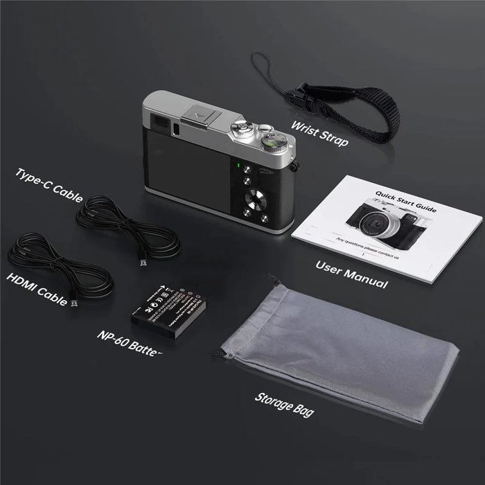 DC202L-AF Retro 4K Selfie Camera Photoflash Light Digital Camera for Kids Teens - Black - 6