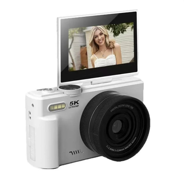 WD08 3.0 Inch HD Flip Screen Digital Camera 5K Video Recorder with 32GB Card (Single Battery) - White - 1