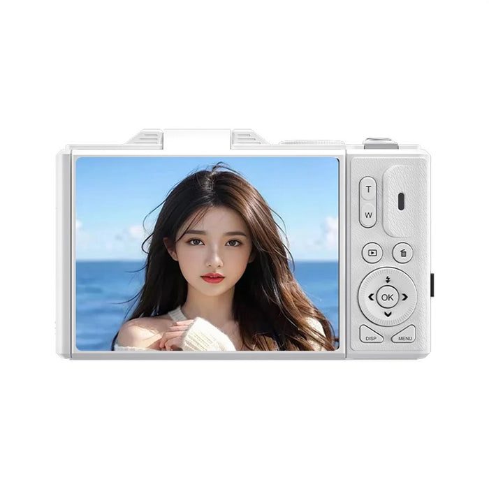 WD08 3.0 Inch HD Flip Screen Digital Camera 5K Video Recorder with 32GB Card (Single Battery) - White - 3