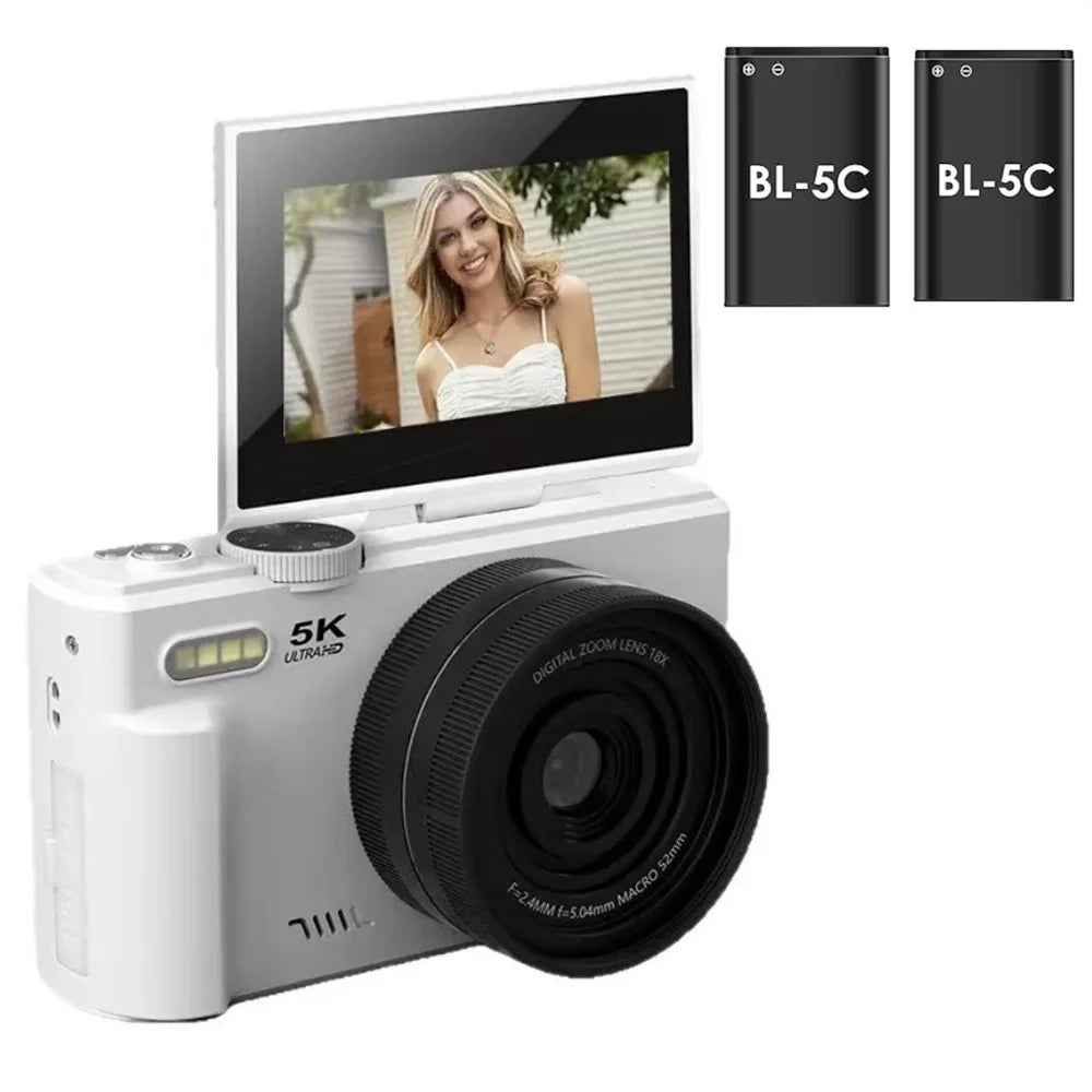 WD08 3.0 Inch HD Flip Screen Digital Camera 5K Video Recorder with 32GB Card (Dual Battery) - White - 1