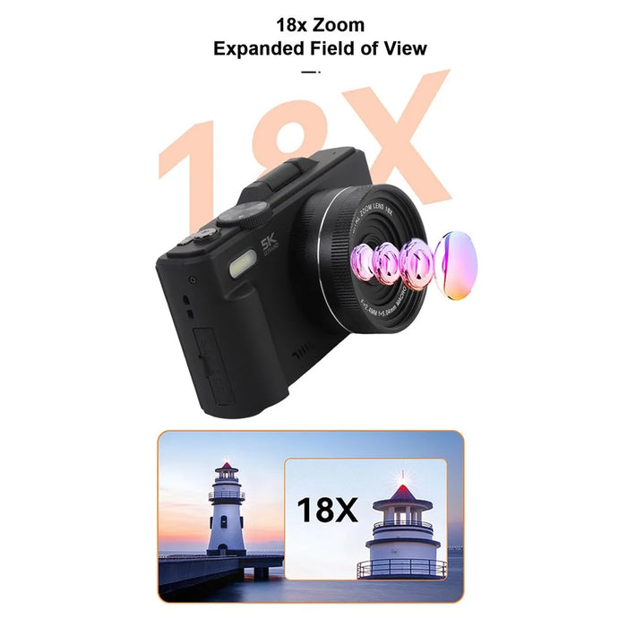 WD08-B-5K WiFi UHD Digital Camera 5K 75MP 18X Digital Zoom 3 Inch Flip Screen Camcorder with Built-In Flash - Black - 7