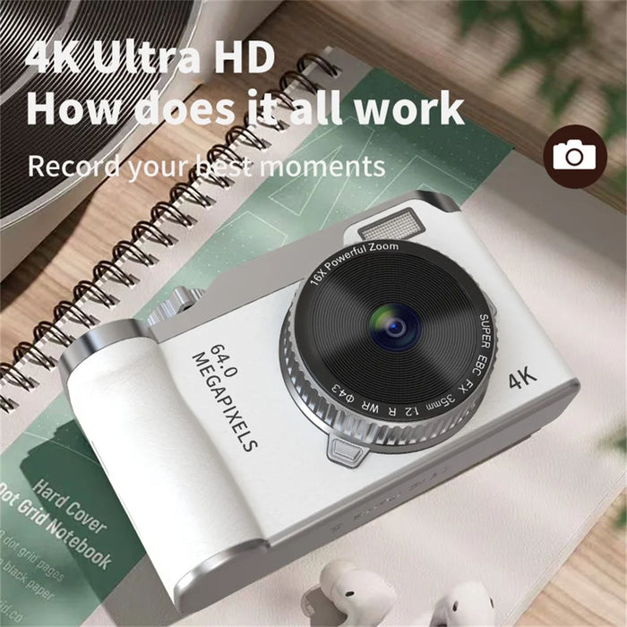 Y01 2.4 Inch IPS Screen Retro Digital Camera CCD 16X Digital Zoom HD Dual Lens Video Recorder - White - 2