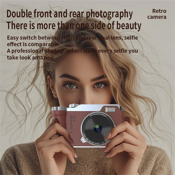 Y01 2.4 Inch IPS Screen Retro Digital Camera CCD 16X Digital Zoom HD Dual Lens Video Recorder - White - 3