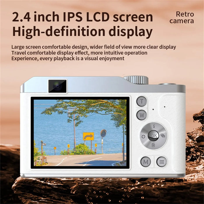 Y01 2.4 Inch IPS Screen Retro Digital Camera CCD 16X Digital Zoom HD Dual Lens Video Recorder - White - 5