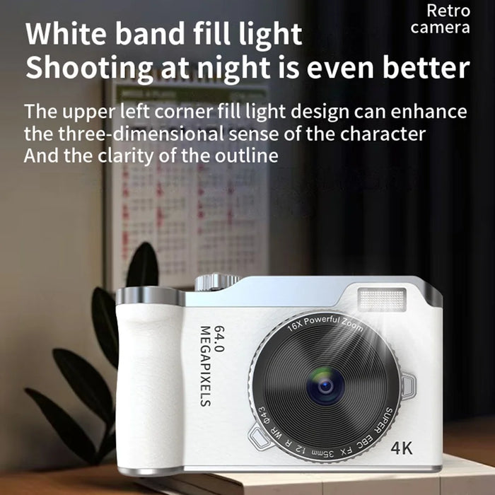 Y01 2.4 Inch IPS Screen Retro Digital Camera CCD 16X Digital Zoom HD Dual Lens Video Recorder - White - 6