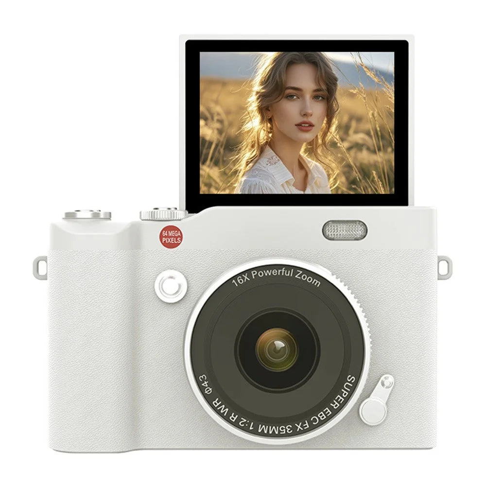 Y02 2.4 Inch Flip Screen Digital Camera for Students Retro CCD Video Recorder with Lanyard - White - 1