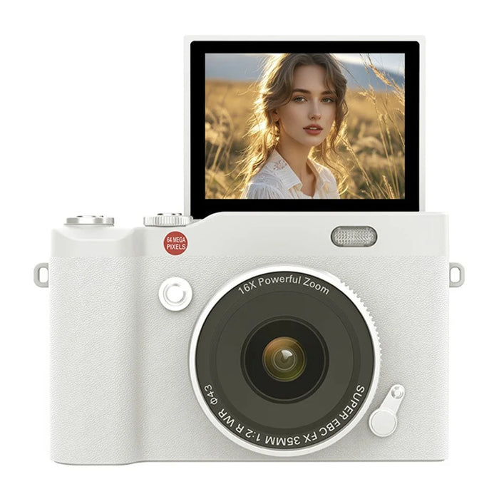 Y02 2.4 Inch Flip Screen Digital Camera for Students Retro CCD Video Recorder with Lanyard - White - 1